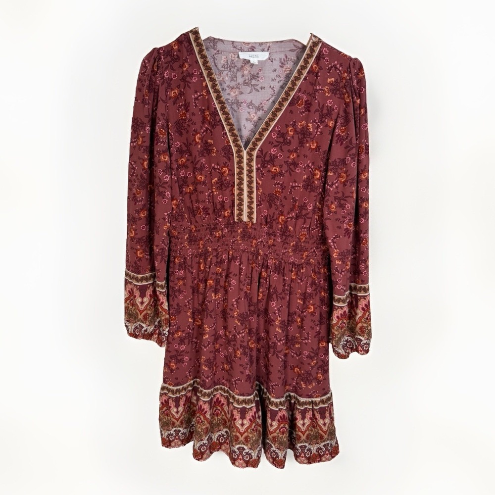 Lucky Brand Dress Womens Sz L Rosewood Floral Boho Western Cottage Prairie